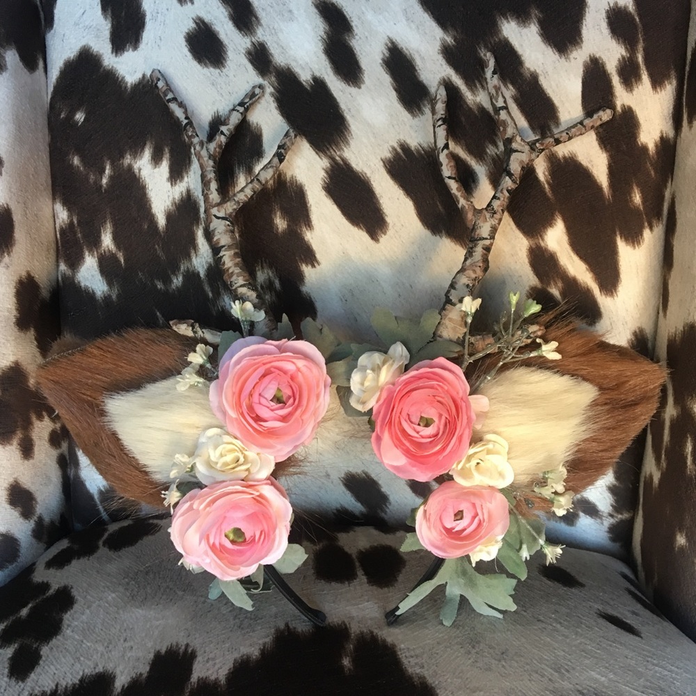 Handmade Deer Antlers & Flowers Headband Costume